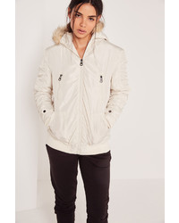 Missguided Ruched Parka Jacket Cream