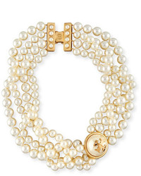 Tory Burch Crystal Simulated Pearl Statet Necklace
