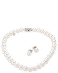 Mikimoto Ginza Diamond 9mm White South Sea Pearl Stud Earrings Necklace Set