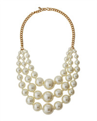 Kenneth Jay Lane Golden Triple Row Simulated Pearl Necklace