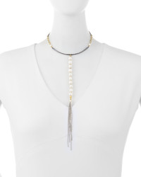 Nakamol Long Tasseled Pearl Choker Necklace White