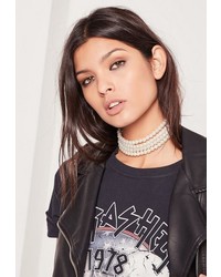 Missguided Cream Layered Pearl Choker Necklace