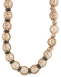 Lanvin Raffia Woven Pearl Necklace