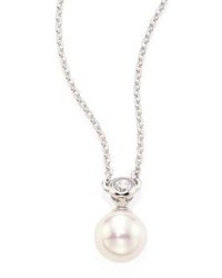 Majorica 8mm White Round Pearl Crystal Pendant Necklace