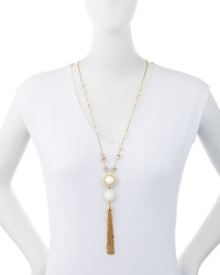 Lydell NYC Long Golden Pearly Tassel Pendant Necklace