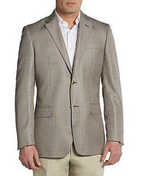 Valentino Silk Fleece Wool Houndstooth Plaid Slim Fit Sportcoat