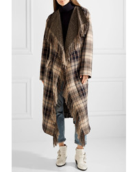 Chloé Fringed Plaid Wool And Cotton Blend Coat Beige