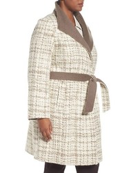Ellen Tracy Plus Size Colorblock Wool Blend Wrap Coat