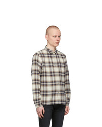 John Elliott Off White And Navy Check Sly Shirt