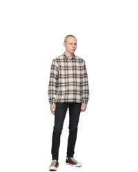 John Elliott Off White And Navy Check Sly Shirt