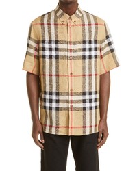 Burberry Thaxted Check Short Sleeve Linen Shirt In Archive Beige Ip Chk At Nordstrom