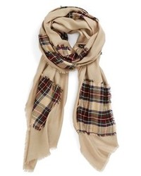 Nordstrom Plaid Patch Scarf Beige One Size One Size