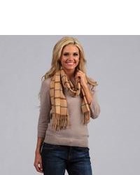 Peach Couture Plaid Fringe Detailed Scarf