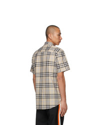 Burberry Beige Poplin Check Short Sleeve Shirt