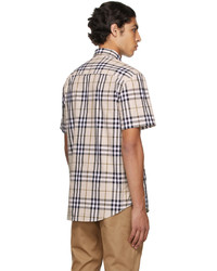 Burberry Beige Poplin Check Short Sleeve Shirt