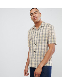 ASOS DESIGN Tall Oversized Boxy Check Shirt In Brown With Revere Collar