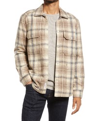 Beige Plaid Wool Shirt Jacket