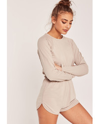 Missguided Jersey Curved Hem Short Playsuit Nude