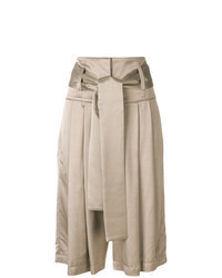 Beige Pleated Bermuda Shorts