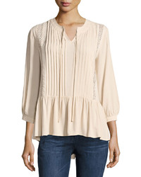Lumie Pleated Front High Low Blouse Beige