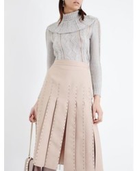 Valentino Stud Embellished Pleated Crepe Midi Skirt