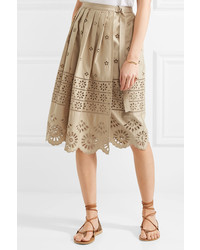 Sea Wrap Effect Broderie Anglaise Cotton Skirt Beige