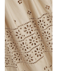 Sea Wrap Effect Broderie Anglaise Cotton Skirt Beige