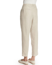 Loro Piana Pleated Front Ankle Pants Raw Linen