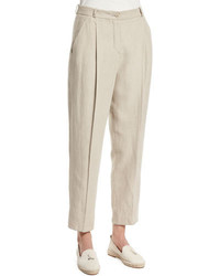 Loro Piana Pleated Front Ankle Pants Raw Linen