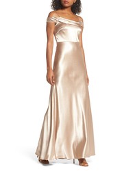 Jenny Yoo Serene Satin Off The Shoulder Gown