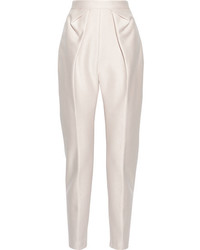 Beige Pleated Tapered Pants