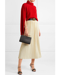 Gucci Metallic Pleated Wool Blend Midi Skirt