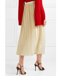 Gucci Metallic Pleated Wool Blend Midi Skirt