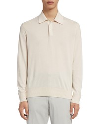 Zegna Cotton Cashmere Long Sleeve Polo Shirt In At Nordstrom