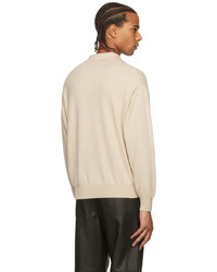 Auralee Off White Cashmere Knit Long Sleeve Polo