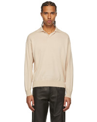 Auralee Off White Cashmere Knit Long Sleeve Polo