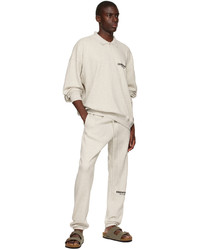 Essentials Off White Cotton Long Sleeve Polo