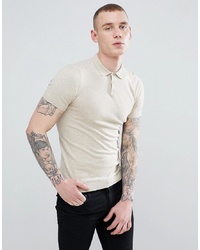ASOS DESIGN Asos Knitted Muscle Fit Polo In Oatmeal