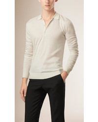 Burberry Long Sleeved Knitted Silk Cashmere Polo Shirt