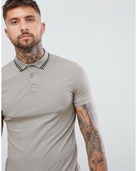 ASOS DESIGN Longline Muscle Fit Polo In Rib With Tipping