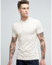 Asos Muscle Pique Polo Shirt In Beige With Button Down Collar