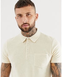 ASOS DESIGN Polo Shirt In Towelling With Pocket In Beige