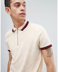 ASOS DESIGN Polo Shirt In Towelling With Zip Neck And Contrast Tipping