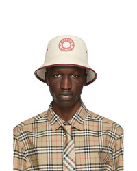 Burberry Beige And Red Canvas Logo Bucket Hat