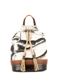 Beige Print Canvas Backpack