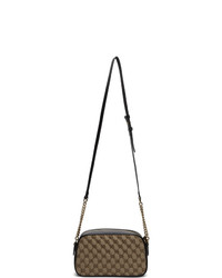 Gucci Beige And Black Small Gg Marmont Shoulder Bag