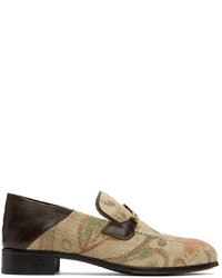 Beige Print Canvas Loafers