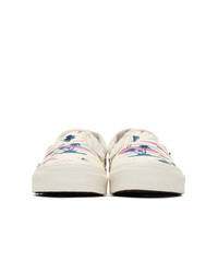 Vans White And Off White Embroidered Palm Classic Slip On Sneakers