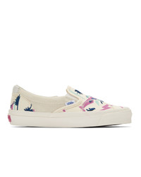 Vans White And Off White Embroidered Palm Classic Slip On Sneakers