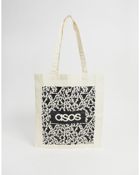 ASOS DESIGN Branded Tote Bag In White Noise Print